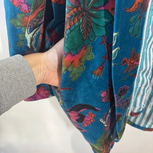 Eleanor James Penny Velvet Lounge Jacket Women M/L Blue Floral Boho Fall Pocket - Picture 8 of 9